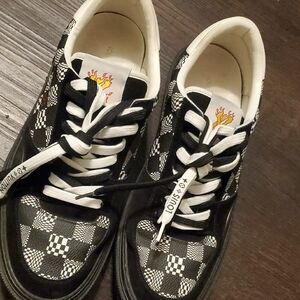 Louis Vuitton Black and White Checkered Ollie Sneakers "Flames"